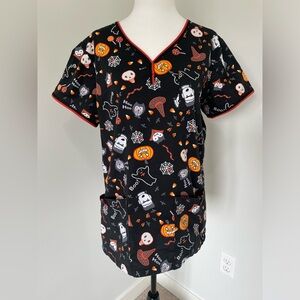 Koi by Kathy Peterson Halloween Theme Scrub Top - Size Medium - Black